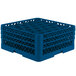 A Vollrath blue plastic glass rack with 30 compartments.