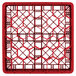 A red plastic Vollrath Traex glass rack with a grid pattern.