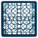 A blue Vollrath Traex glass rack with a grid pattern.