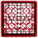 A red plastic Vollrath Traex rack with hexagons.