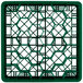 A green plastic Vollrath Traex glass rack with hexagon compartments.