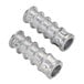 A pair of stainless steel metal fasteners.