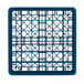 A royal blue Vollrath glass rack with a grid pattern.