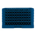 A royal blue full-size plastic glass rack with 36 compartments and a lattice design.