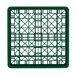 A green plastic Vollrath Traex glass rack with a grid pattern.
