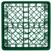 A green Vollrath Traex glass rack with a grid pattern.