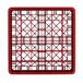 A red plastic Vollrath Traex glass rack with a grid pattern.