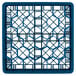 A blue plastic rack with square and hexagon compartments.