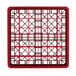 A red plastic Vollrath Traex glass rack with a grid pattern.