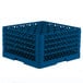 A Vollrath blue plastic glass rack with 36 compartments.