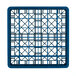 A blue plastic Vollrath glass rack with a grid pattern.