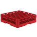 A red Vollrath Traex glass rack with 30 compartments.