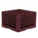 A burgundy Vollrath Traex glass rack with an open rack extender on top.