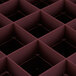 A Vollrath Traex burgundy plastic grid with 36 squares.