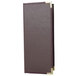 A brown leather Menu Solutions Royal Select menu cover with gold trim.