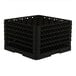 A black full-size glass rack with 36 compartments and a lattice design.