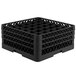 A black Vollrath Traex glass rack with 36 compartments.