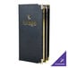 A black leather-like Menu Solutions Royal Select menu cover with gold text on a table.