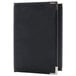 A black leather book cover with silver corners.