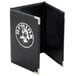 A black leather-like Menu Solutions Royal Select menu cover with a white logo.