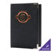 A black leather Menu Solutions Royal Select menu cover with gold text.