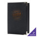 A black leather Menu Solutions Royal Select menu cover with gold logo.