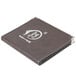 A brown leather-like Menu Solutions Royal Select menu cover with silver metal corners.