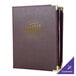 A purple leather-like Menu Solutions Royal Select menu cover with gold text on the surface.