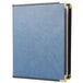 A blue leather Menu Solutions Royal Select Series menu cover with gold corners.