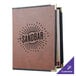 A brown leather Menu Solutions menu cover with the black text "Sandbar" on it.