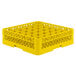 A Vollrath yellow plastic glass rack with 36 compartments.