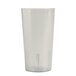 A clear plastic tumbler with a logo.