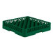 A green plastic Vollrath glass rack with compartments and a grid.