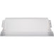 A white rectangular plastic tray with metal corners.