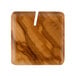 An American Metalcraft square olive wood card holder. A square wooden block with a hole in it.