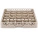 A white plastic Vollrath Traex glass rack with 36 compartments.