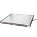 A rectangular metal Hatco heated shelf warmer with a wire.