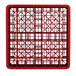 A red plastic Vollrath glass rack with grids.