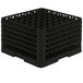 A black plastic Vollrath Traex glass rack with many square compartments.