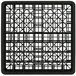A black Vollrath Traex glass rack with square compartments.