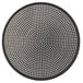 a black round metal plate with holes