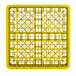 A yellow plastic Vollrath Traex glass rack with 49 compartments and a grid pattern.