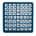 A Vollrath Traex royal blue plastic glass rack with a grid pattern and 49 compartments.