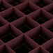 A Vollrath Traex full-size burgundy glass rack with a grid of squares.