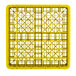 A yellow Vollrath Traex glass rack with a grid pattern and 49 compartments.