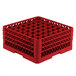 A red Vollrath Traex glass rack with 49 compartments.