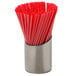 An American Metalcraft stainless steel sugar caddy filled with red and white straws on a counter.