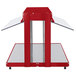 A red metal Hatco countertop buffet warmer with glass shelves.