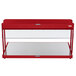 A red metal Hatco countertop buffet warmer with glass shelves.