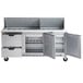 A large stainless steel Beverage-Air refrigerator with two open doors.